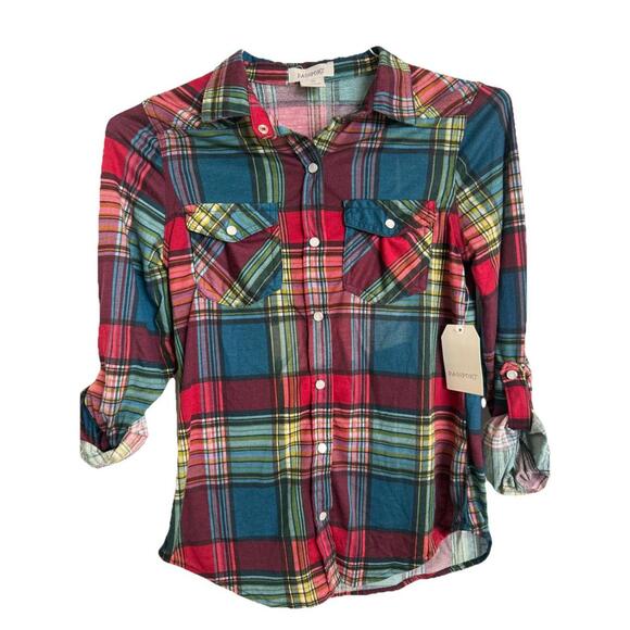 Passport Tops - Passport XS Women’s Plaid Pearl Snap Long Sleeved New With Tags